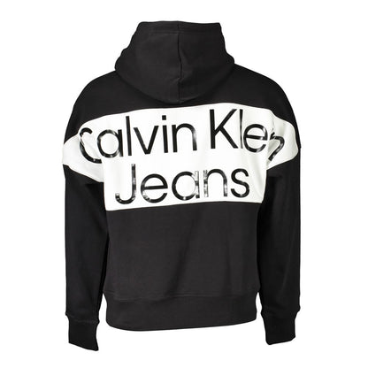 Calvin Klein Black Cotton Men Sweater with logo, modern hoodie design and central pocket, perfect for stylish comfort and utility.