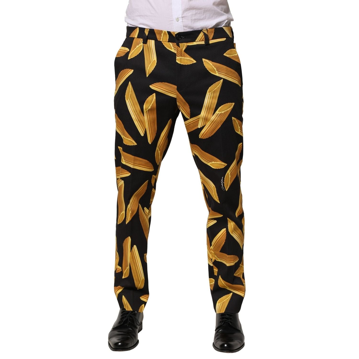 Dolce & Gabbana Black Pasta Print Tapered Men Pants
