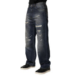 Dolce & Gabbana Blue Washed Tattered Cotton Men Jeans PAN76448-44
