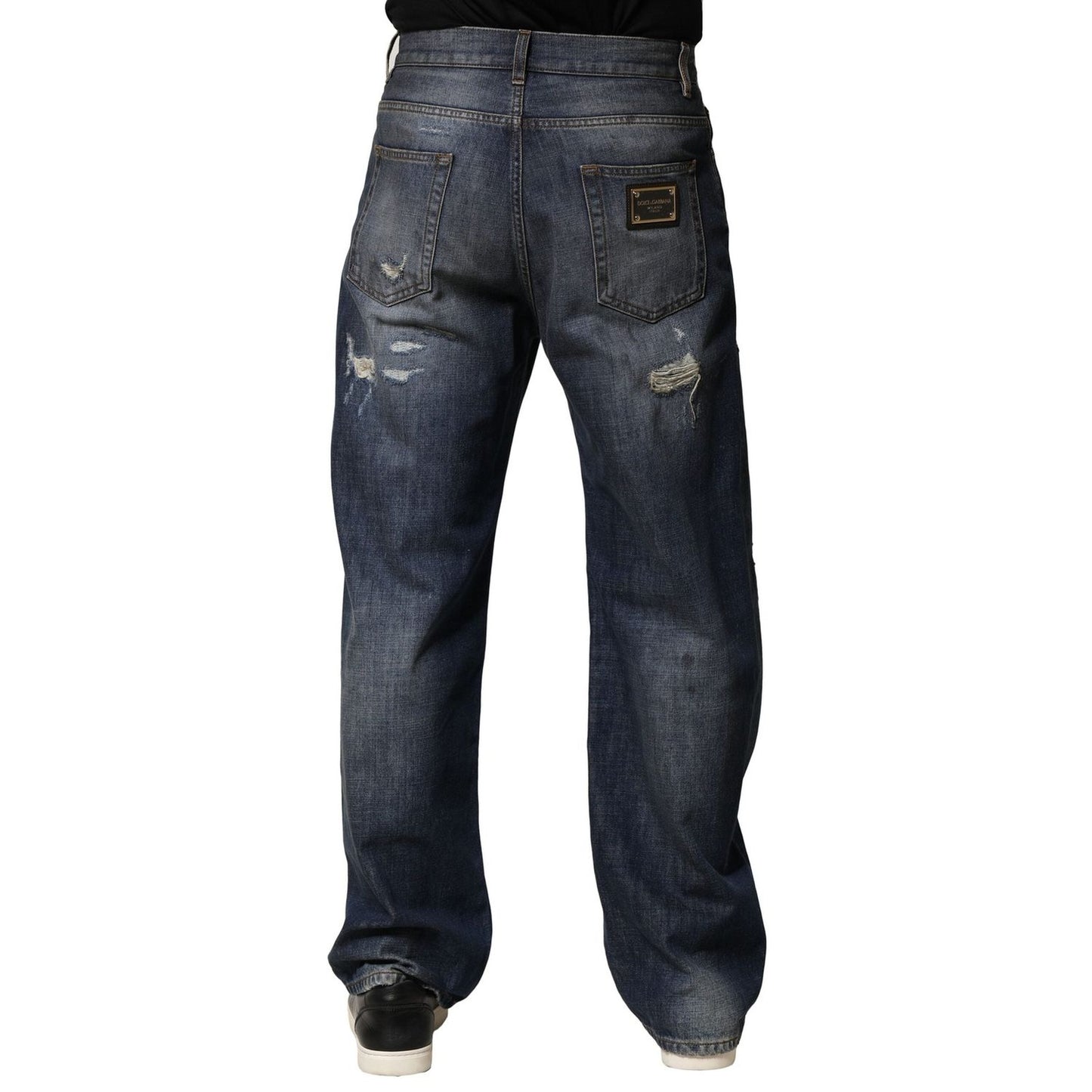 Dolce & Gabbana Blue Washed Tattered Cotton Men Jeans PAN76448-44