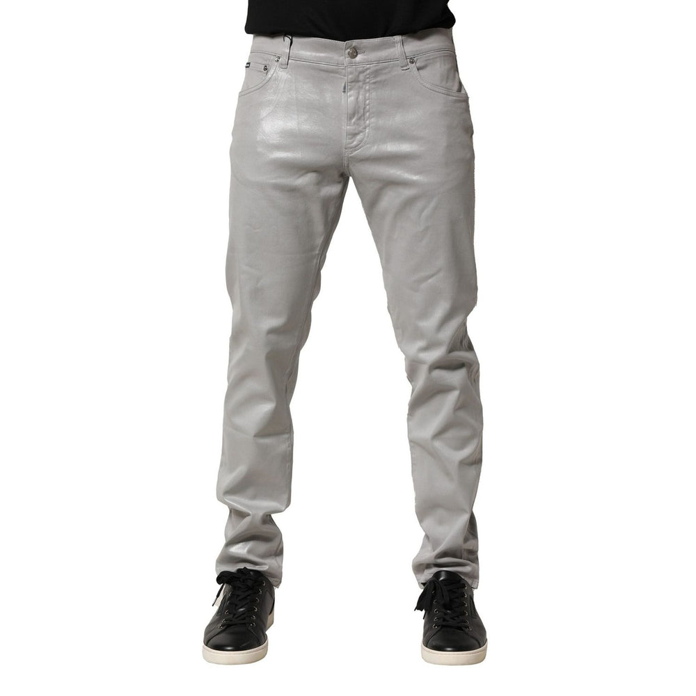 Dolce & Gabbana Silver Cotton Stretch Slim Denim Jeans PAN76473-52