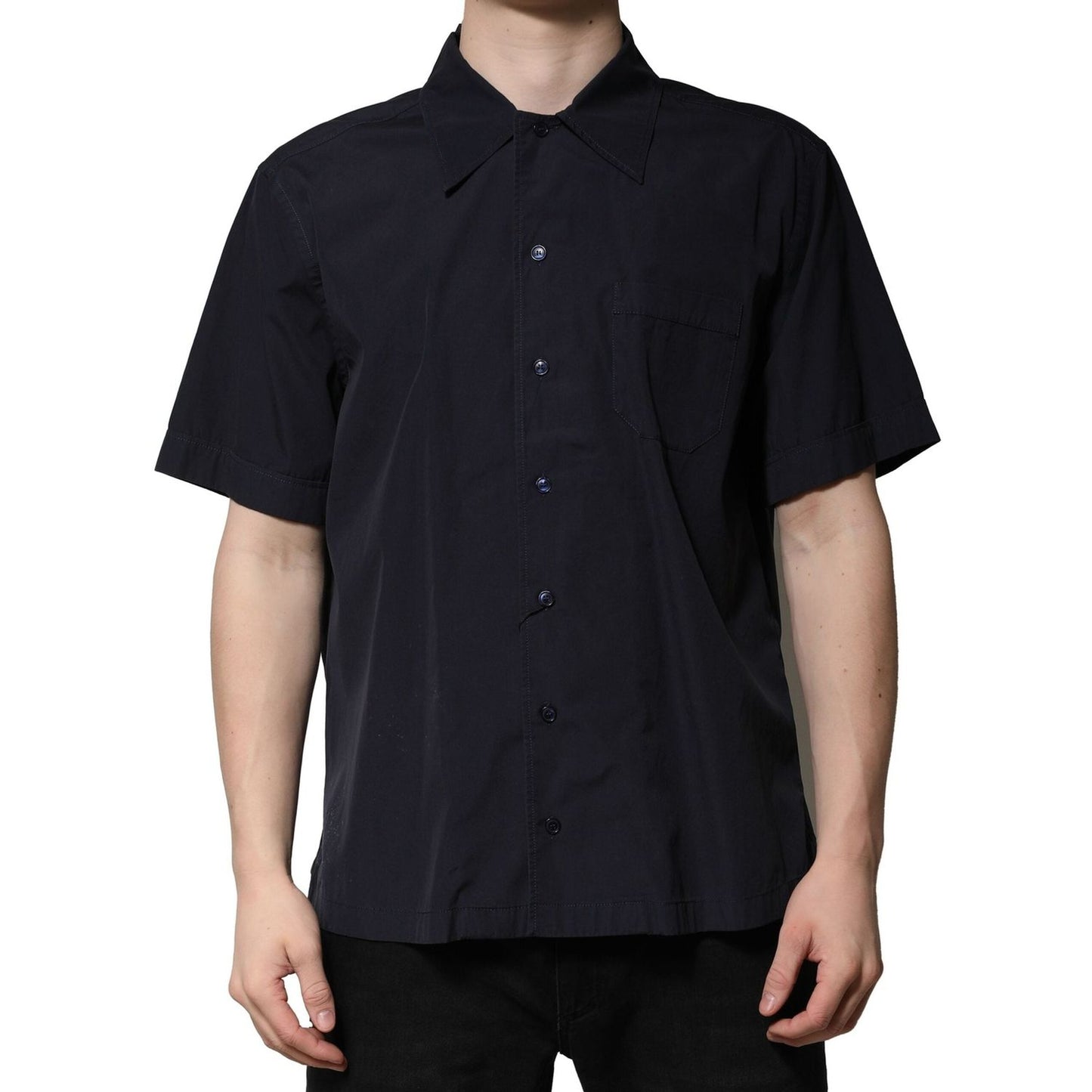 Dolce & Gabbana Dark Blue Cotton Short Sleeves Casual Shirt TSH90485-40