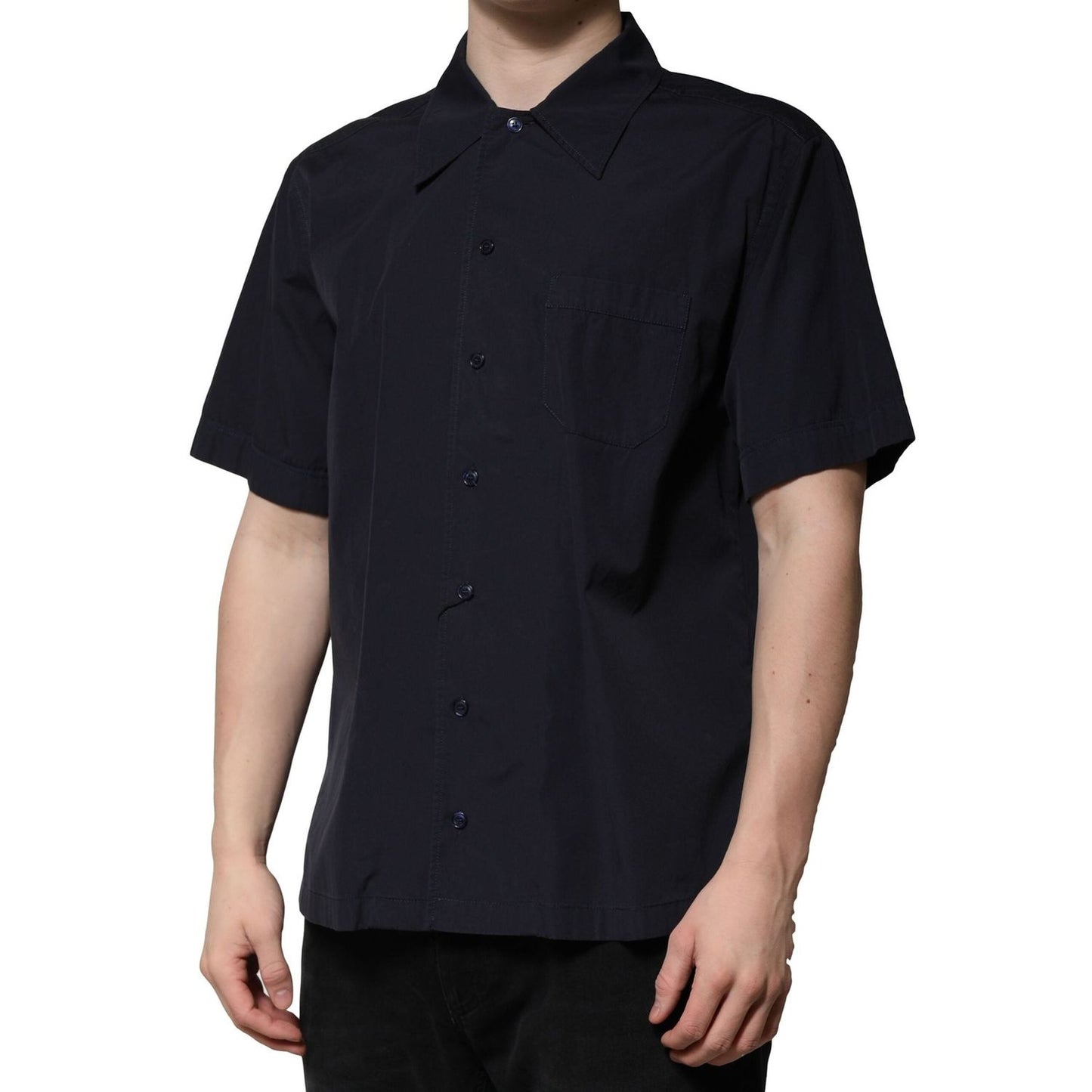 Dolce & Gabbana Dark Blue Cotton Short Sleeves Casual Shirt TSH90485-40