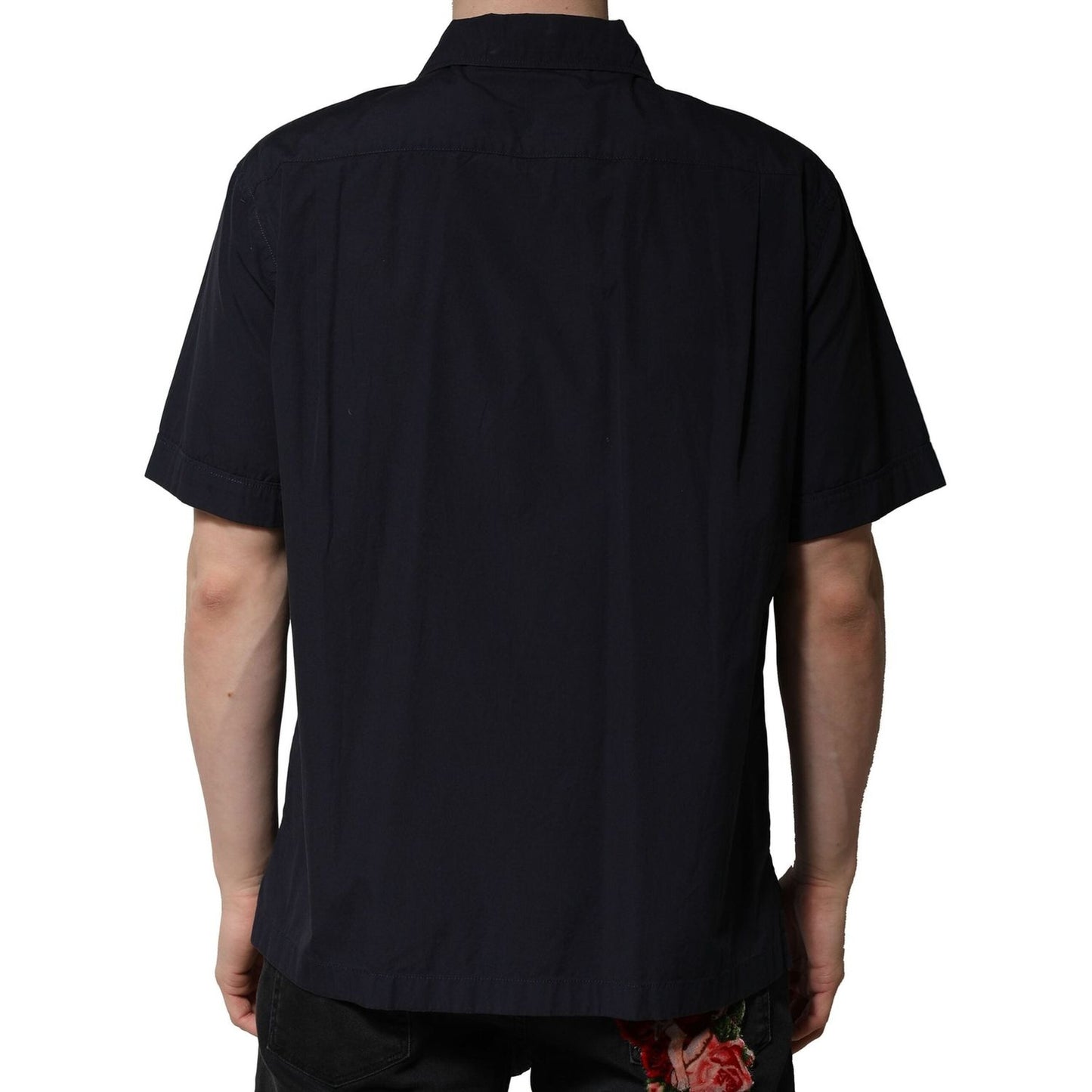 Dolce & Gabbana Dark Blue Cotton Short Sleeves Casual Shirt TSH90485-40