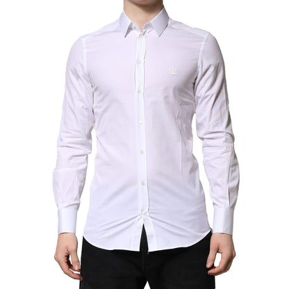 Dolce & Gabbana White GOLD Crown Cotton Dress Formal Shirt