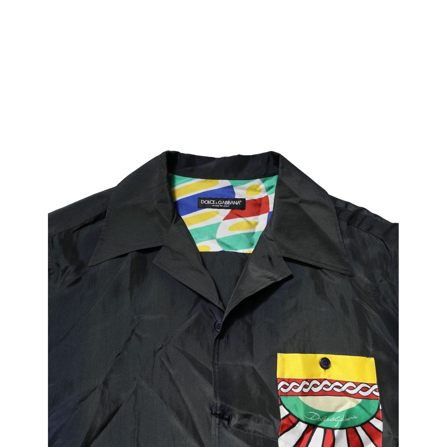 Dolce & Gabbana Black Silk Short Sleeves Men Casual Shirt