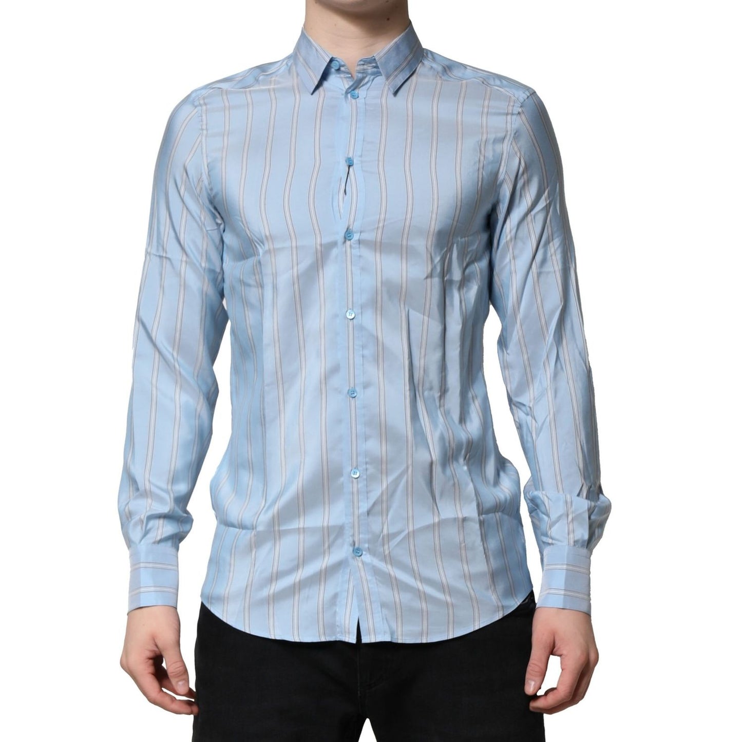 Dolce & Gabbana Light Blue MARTINI Striped Formal Dress Shirt