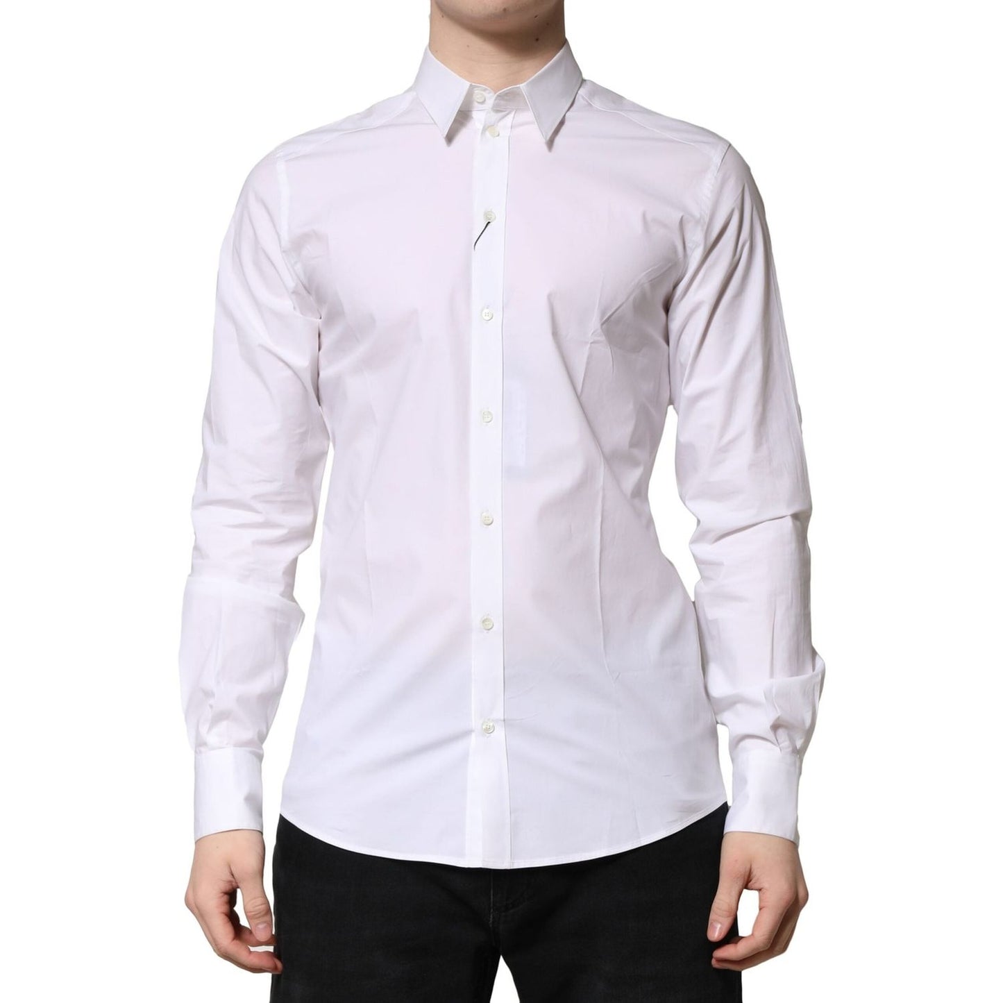 Dolce & Gabbana White Cotton Long Sleeves Dress Formal Shirt TSH90698-40