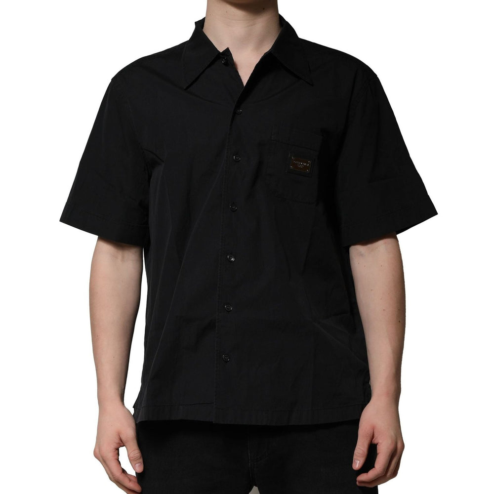 Dolce & Gabbana Black Cotton Short Sleeve Buttoned Casual Shirt TSH90706-41