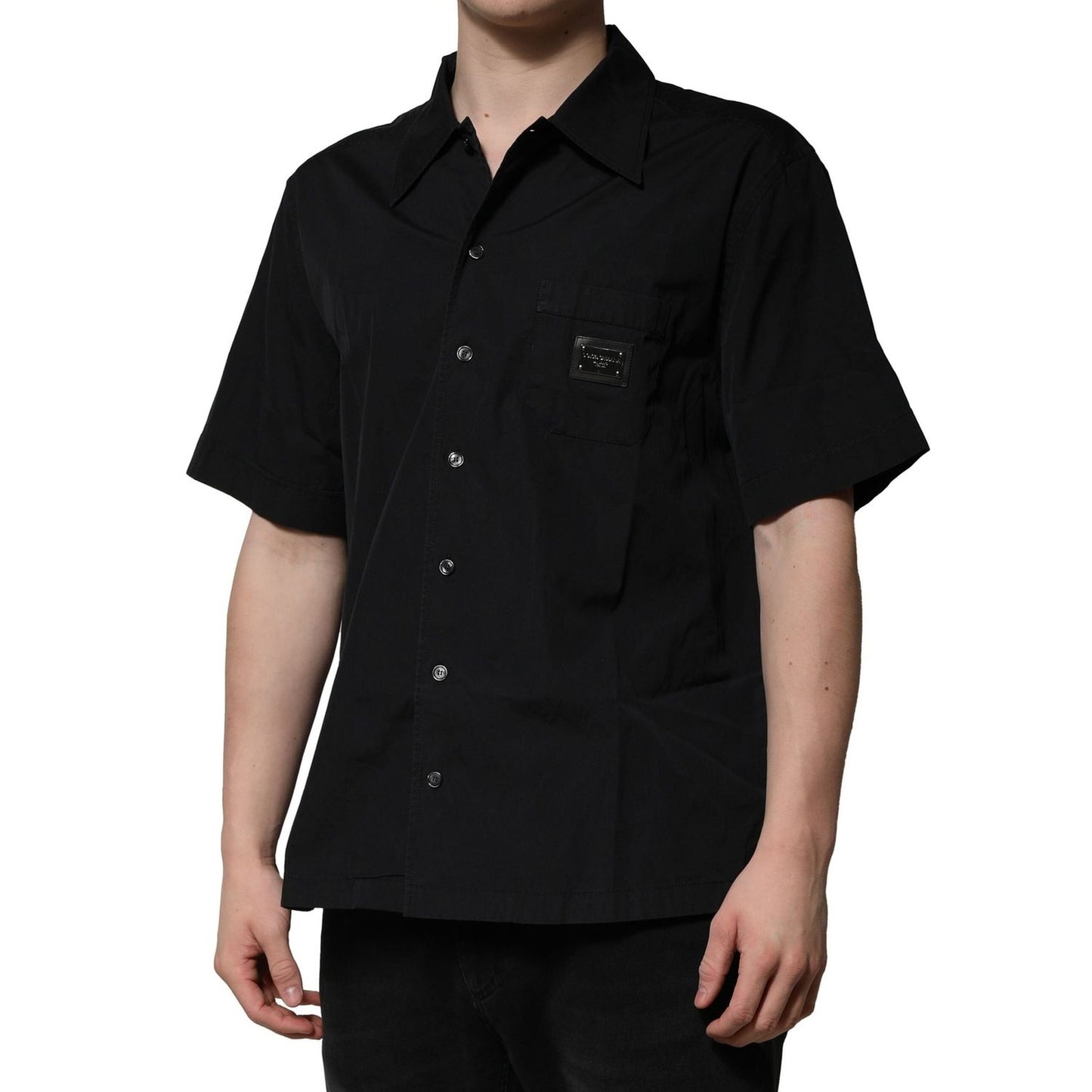 Dolce & Gabbana Black Cotton Short Sleeve Buttoned Casual Shirt TSH90706-41