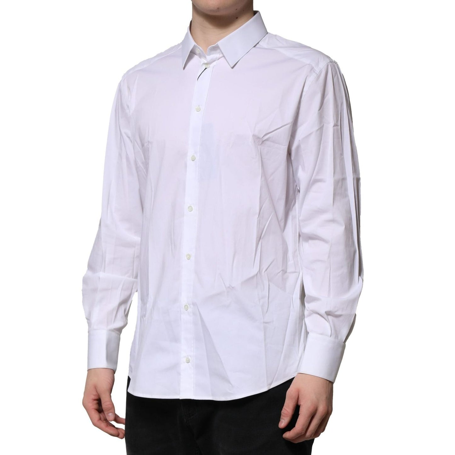 Dolce & Gabbana White Cotton Long Sleeves GOLD Formal Shirt TSH906712-43