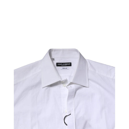 Dolce & Gabbana White Cotton Long Sleeves GOLD Formal Shirt