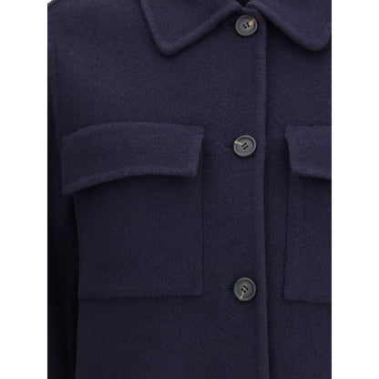 Brunello Cucinelli Blue Fleece Wool Coat