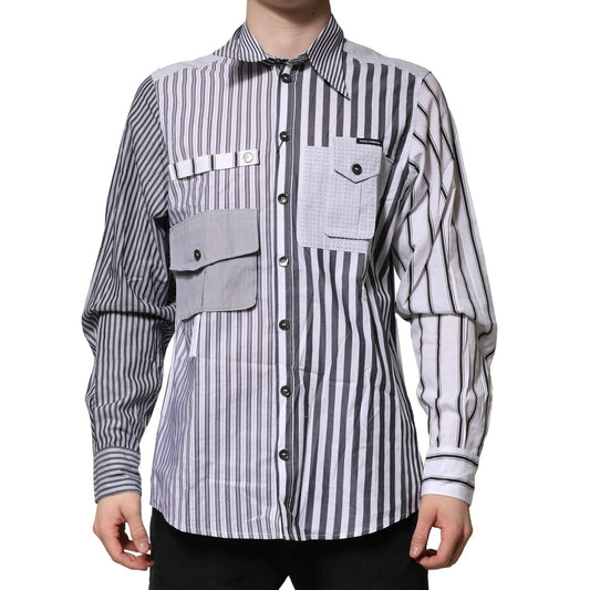 Dolce & Gabbana White Gray Striped Cotton Men Casual Shirt TSH906787-40