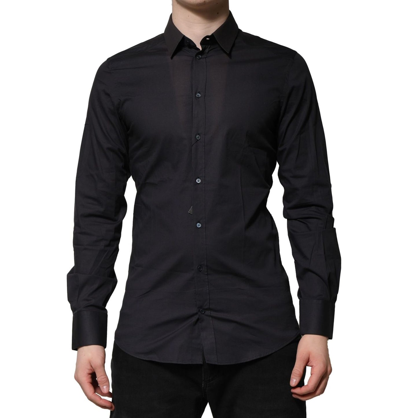 Dolce & Gabbana Blue Cotton GOLD Long Sleeves Formal Shirt
