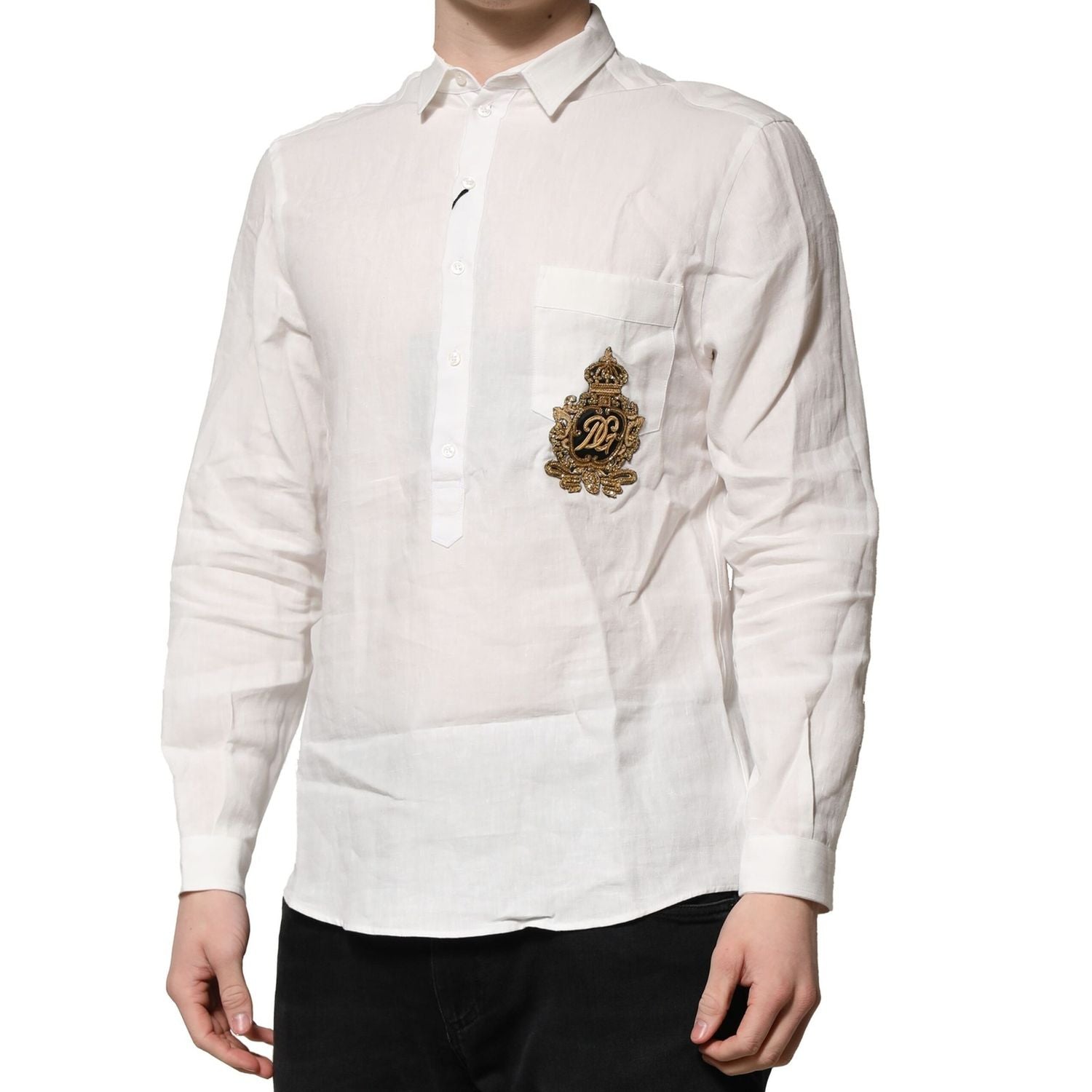 Dolce & Gabbana White DG Crown Embellish Dress Formal Shirt