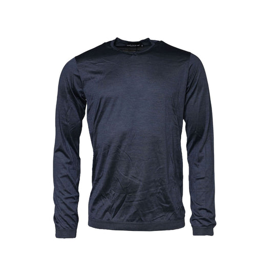 Dolce & Gabbana Dark Blue Silk Crew Neck Sweatshirt Sweater