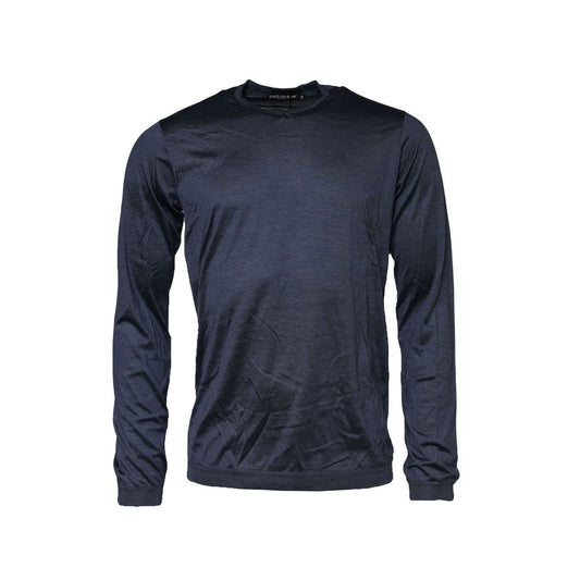 Dolce & Gabbana Dark Blue Silk Crew Neck Sweatshirt Sweater