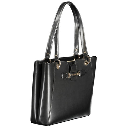 Guess Jeans Black Polyethylene Handbag with dual shoulder handles, two compartments, internal pocket, and contrasting details.