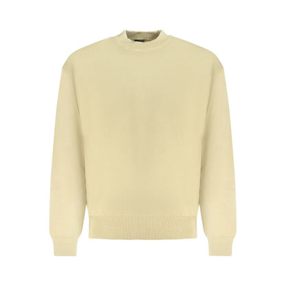 Hugo Boss Beige Cotton Men Sweater showcasing a crew neck design in sustainable beige cotton, perfect for a stylish and elegant look.