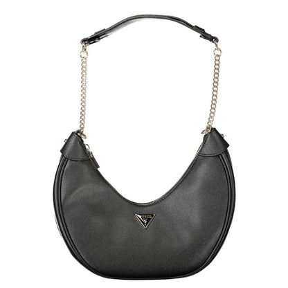 Guess Jeans Black Polyethylene Women Handbag with chain shoulder handle, featuring bold contrasting details and iconic Guess logo.