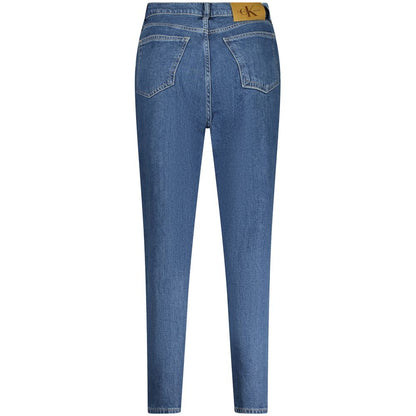 Calvin Klein Blue Cotton Women Jeans with logo, back view showcasing sustainable chic design.