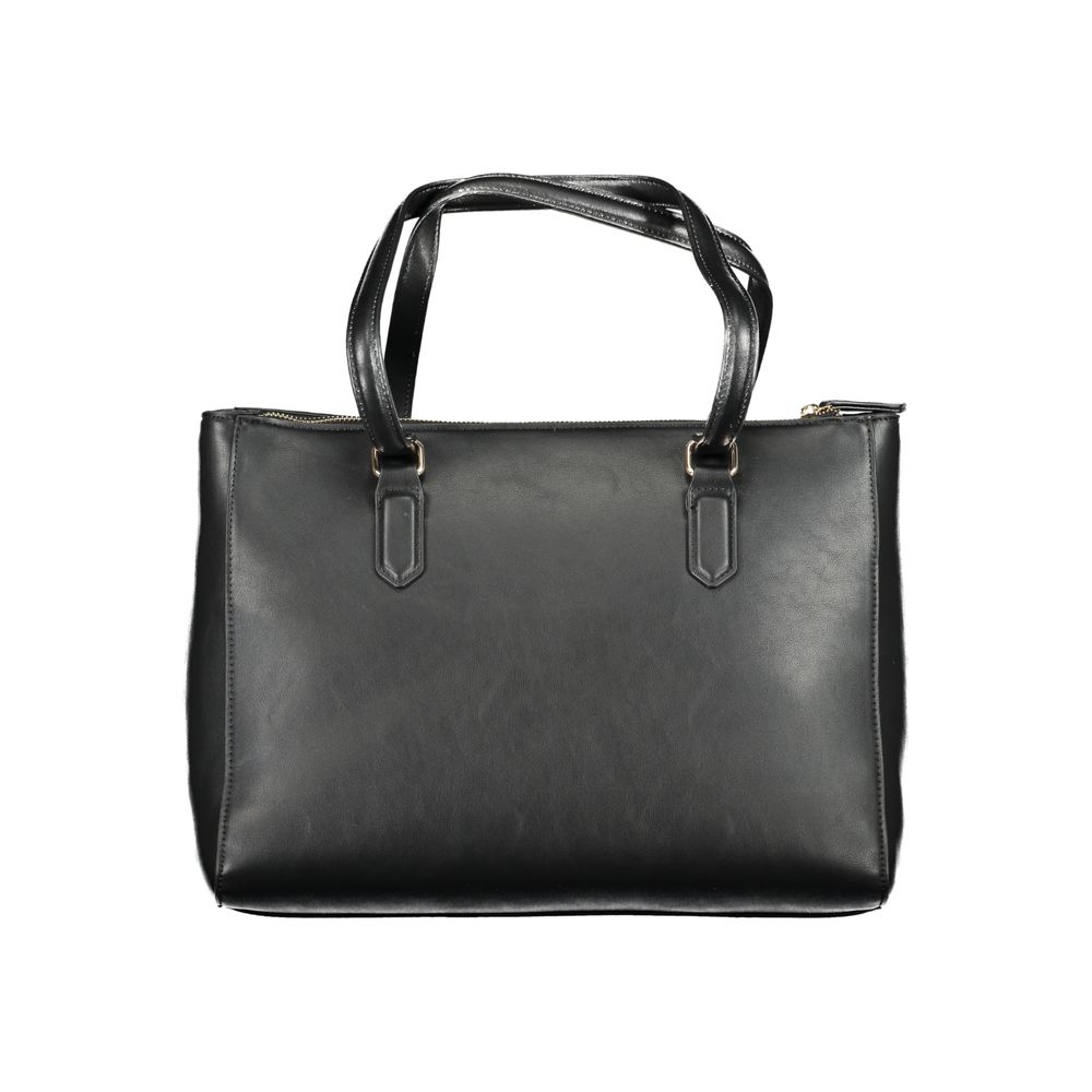 Mario Valentino Black Polyethylene Women Handbag with logo and zip closure, designed for elegance and organization.
