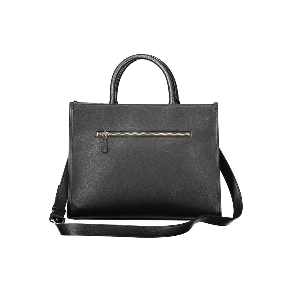 Guess Jeans Black Polyethylene Women Handbag with dual handles and adjustable shoulder strap.
