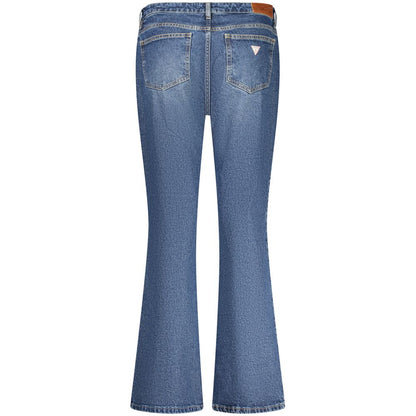 Guess Jeans Blue Cotton Jeans Denim, bootcut style with 5 pockets, washed effect, and logo, featuring button and zip closure.