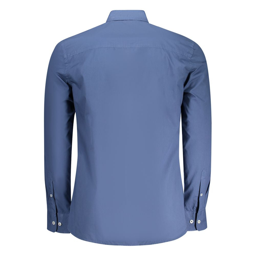Back view of North Sails Blue Cotton Men Shirt with long sleeves and button-down collar