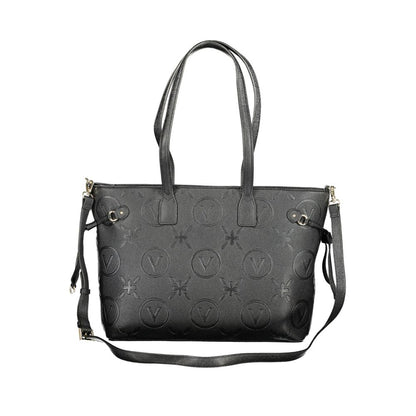 Mario Valentino Black Polyethylene Handbag with two shoulder handles and adjustable straps, featuring a zip closure and logo accents.