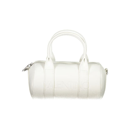 Mario Valentino White Polyethylene Handbag featuring dual handles, adjustable straps, internal pockets, and zip closure.