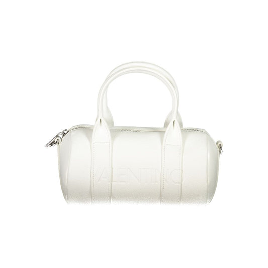 Mario Valentino White Polyethylene Handbag featuring dual handles, adjustable straps, internal pockets, and zip closure.