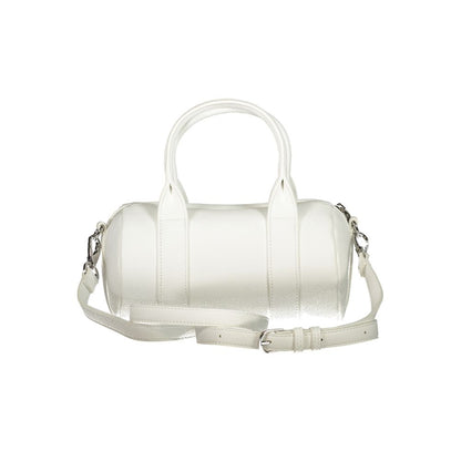 Mario Valentino White Polyethylene Handbag with 2 handles, removable straps, internal pockets, and zip closure, featuring logo.