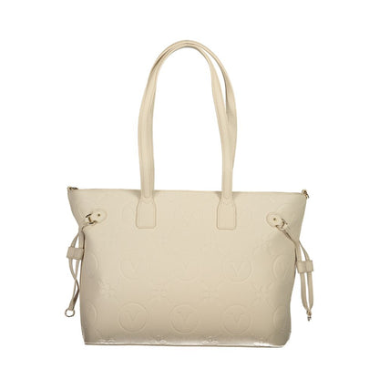 Mario Valentino Beige Polyethylene Handbag with shoulder handles, adjustable straps, internal pockets, and zip closure.