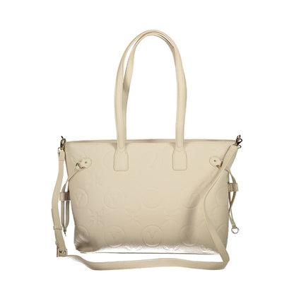 Mario Valentino Beige Polyethylene Handbag with adjustable straps and internal pockets, featuring zipper closure and contrasting details.