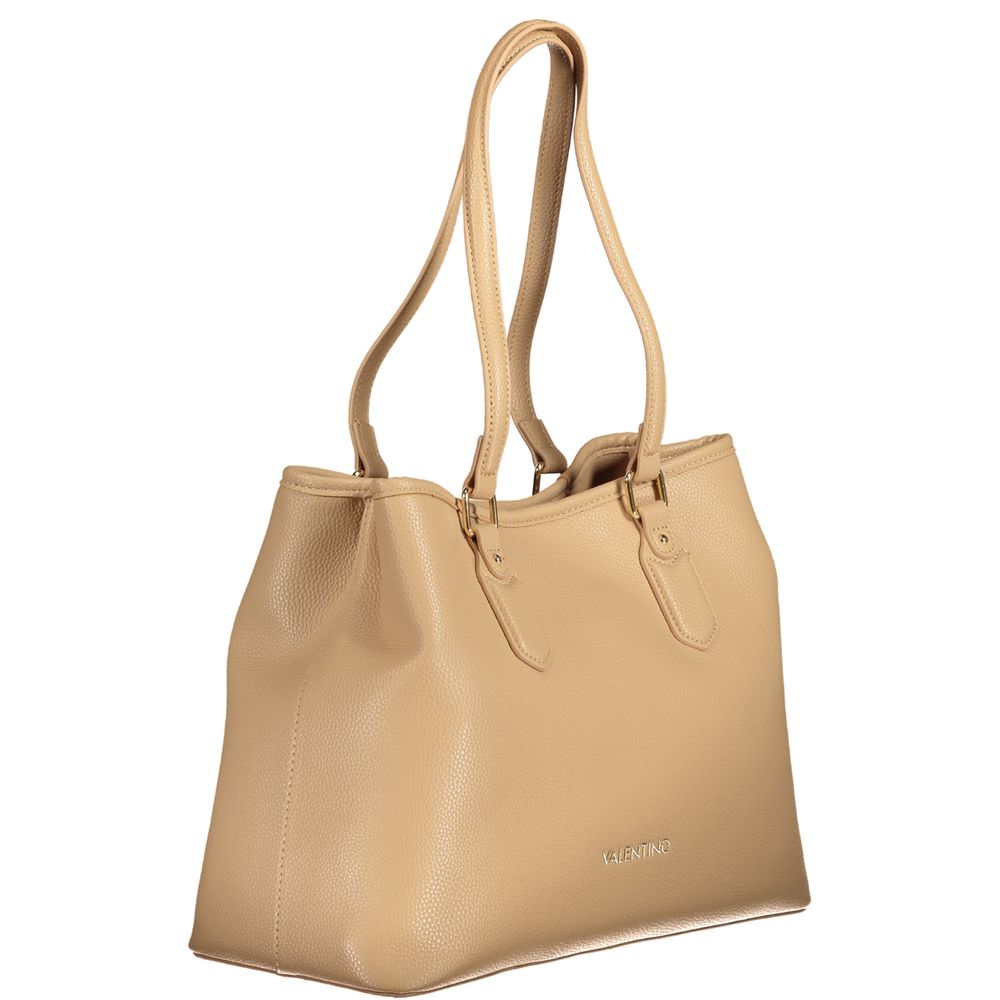 Mario Valentino Beige Polyethylene Women Handbag with elegant handles and adjustable strap, featuring twin compartments and sleek zip closure.