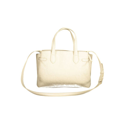 Mario Valentino Beige Polyethylene Women Handbag with dual handles and shoulder strap, featuring a spacious, organized interior.