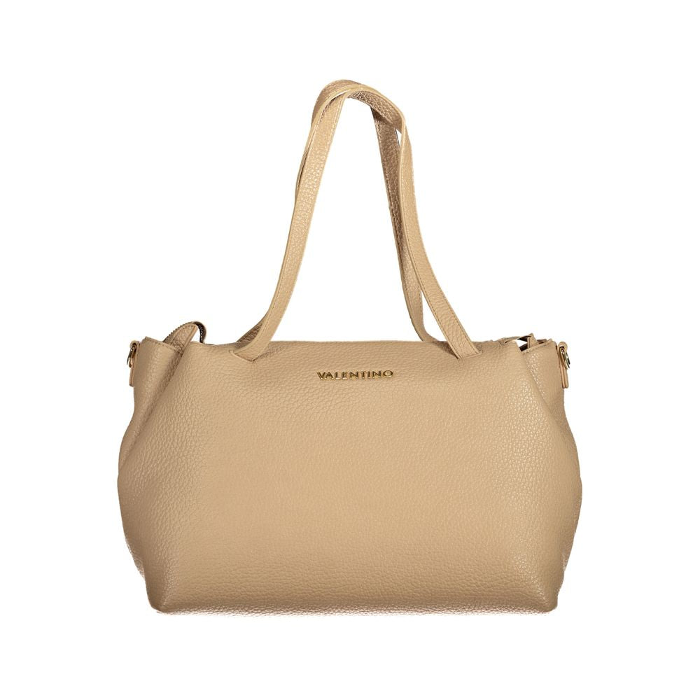 Mario Valentino Beige Polyethylene Women Handbag with shoulder handles and detachable strap, elegant design with logo detail.