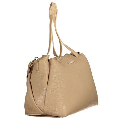 Alt Tag: Mario Valentino Beige Polyethylene Women Handbag with shoulder handles and detachable strap, elegant and functional design