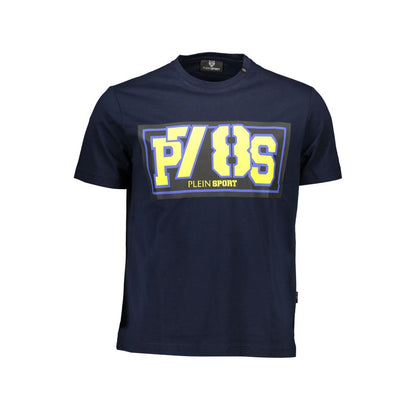 Plein Sport Blue Cotton Men T-Shirt with bold logo and contrasting details.