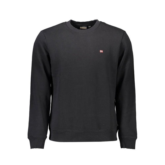 Napapijri Black Cotton Men Sweater with embroidery, organic cotton, stylish black crew neck for men.