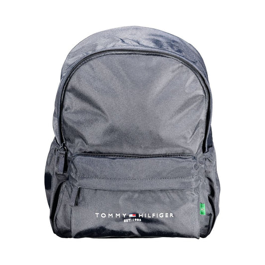 Tommy Hilfiger Blue Polyester Men Backpack made of recycled materials with top handle and pockets for stylish eco-conscious use.