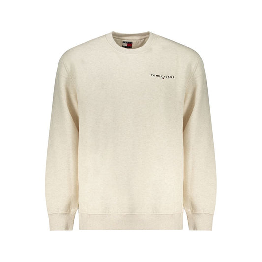 Tommy Hilfiger Beige Cotton Men Sweater with crew neck and iconic embroidery, combining casual elegance and comfort.