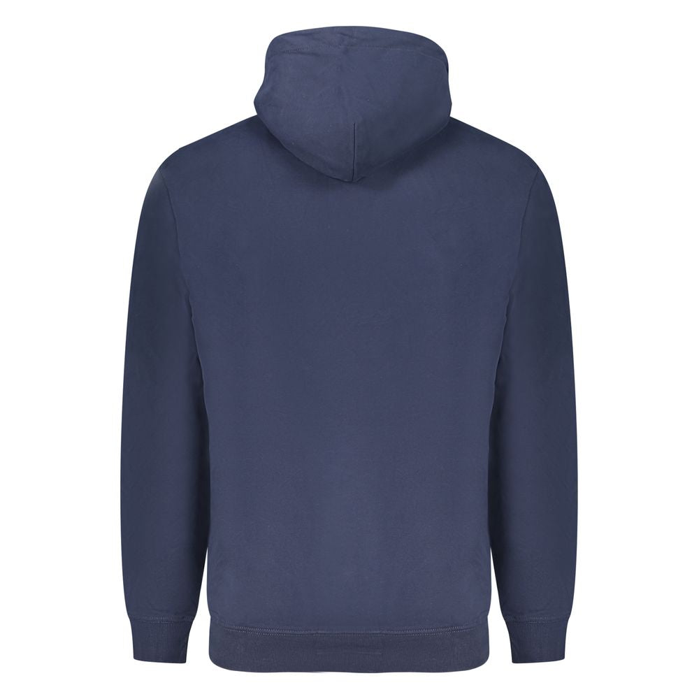 Tommy Hilfiger Blue Cotton Men Sweater with hood, showcasing the back view and classic design for stylish comfort.
