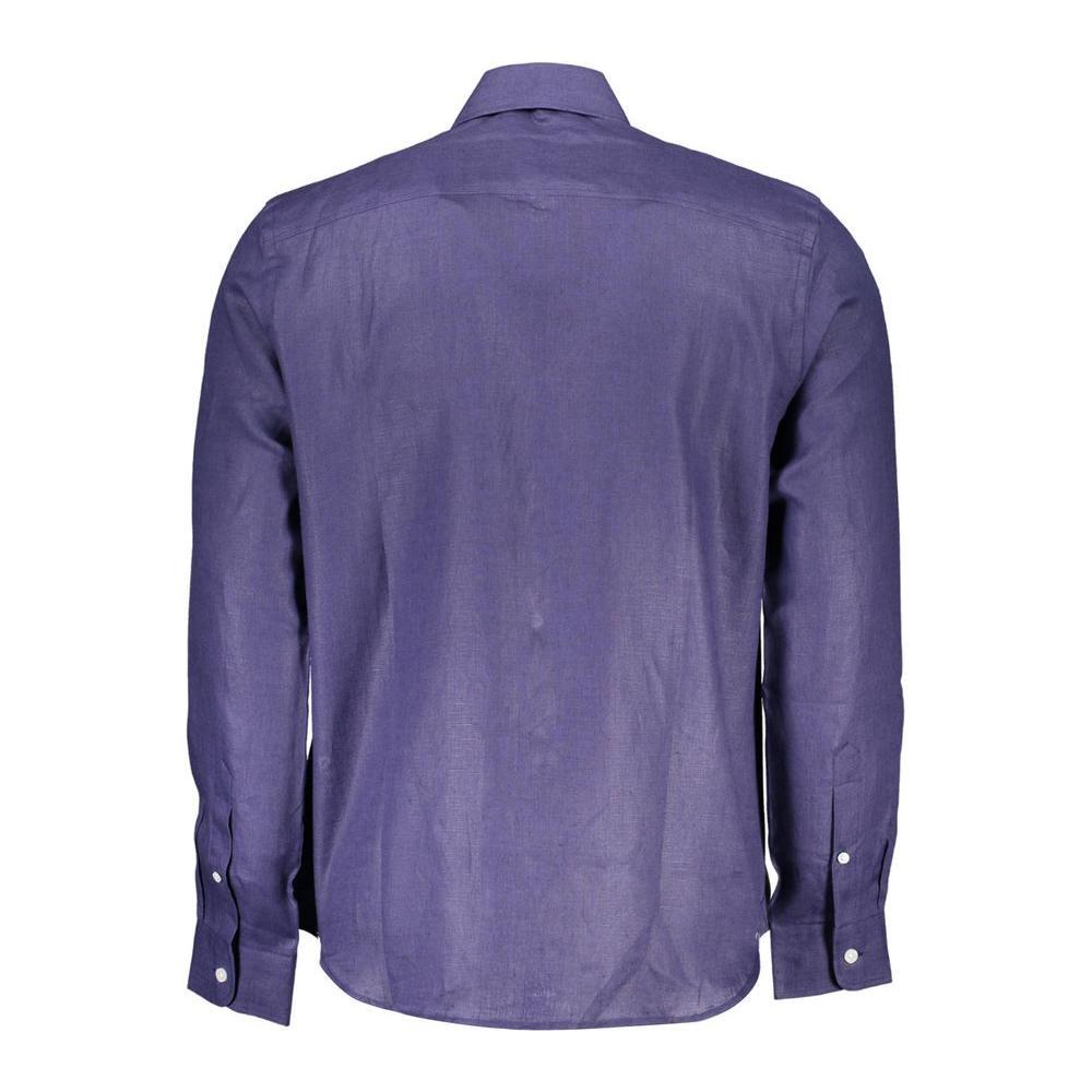 North Sails Blue Linen Men Shirt NO-36969-M