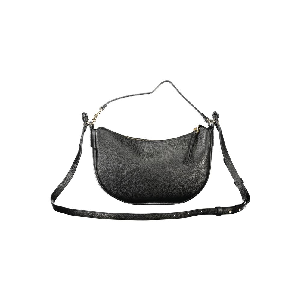 Coccinelle Black Leather Handbag with adjustable strap, zip closure, and internal pocket.