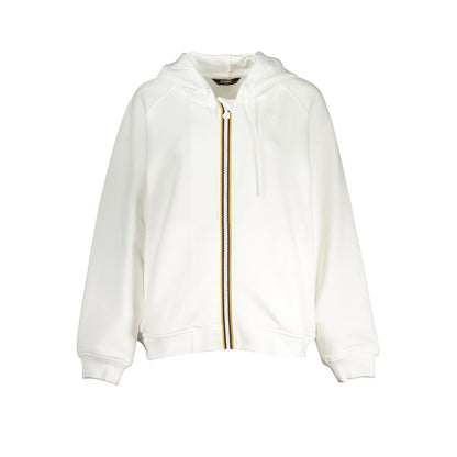 K-WAY White Polyester Women Sweater with hood and zip closure, stylish and functional design for everyday wear.