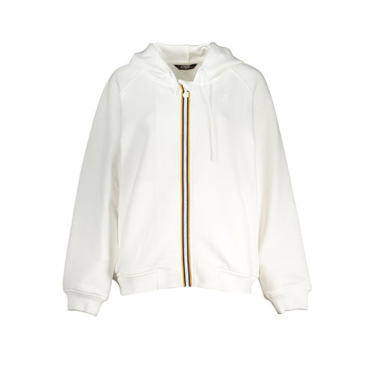 K-WAY White Polyester Women Sweater with hood and zip closure, stylish and functional design for everyday wear.