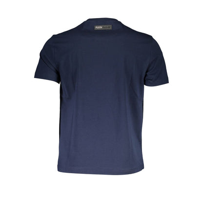 Plein Sport Blue Cotton Men T-Shirt with crew neck and logo, back view showcasing luxury and athletic style.